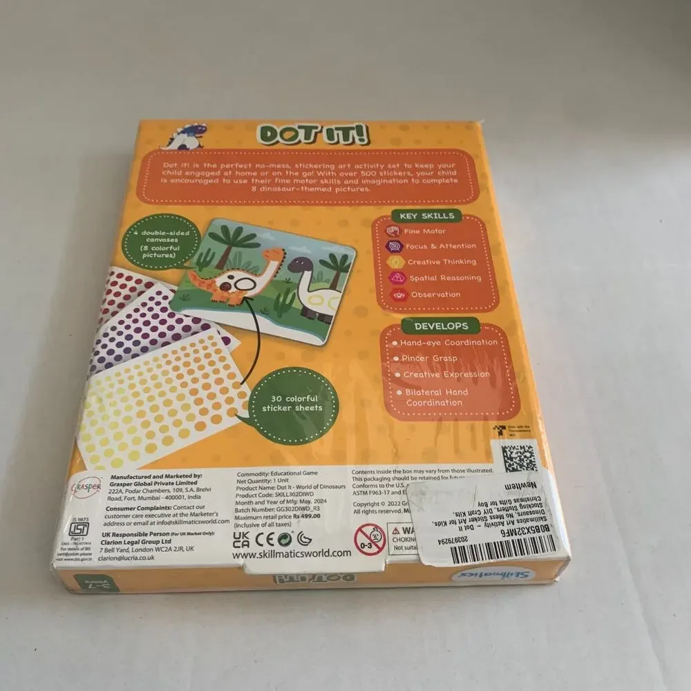 Skillmatics Dot It! World Of Dinosaurs Mess Free Sticker Activity Brand New